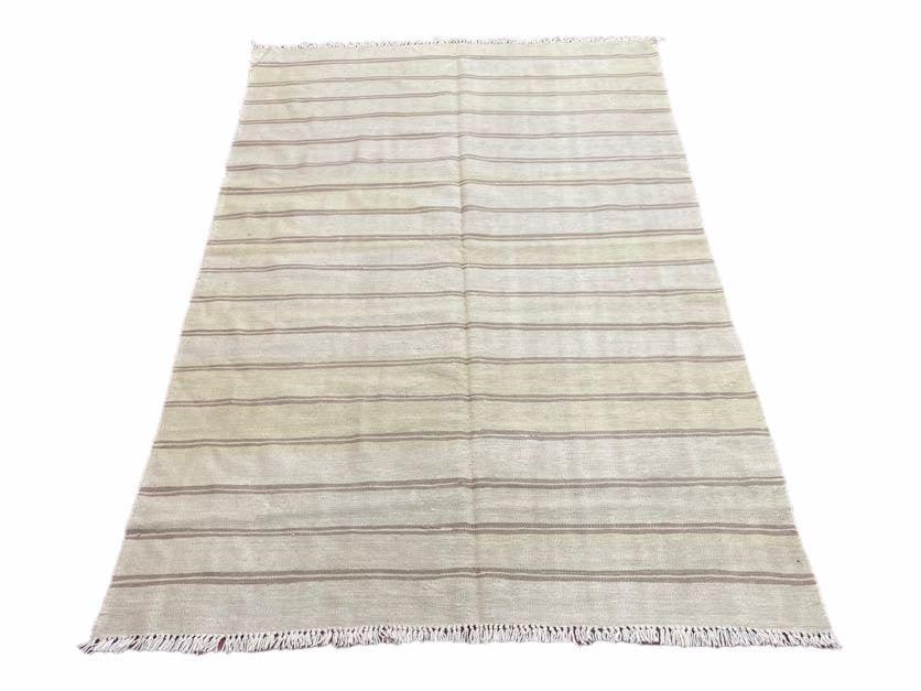 5x8 Turkish Kilim Rug, Flatweave Carpet, Striped Blanket, Southwestern Design, New, Gray, Wool, High Quality, Hand-Knotted - Jewel Rugs, view 2