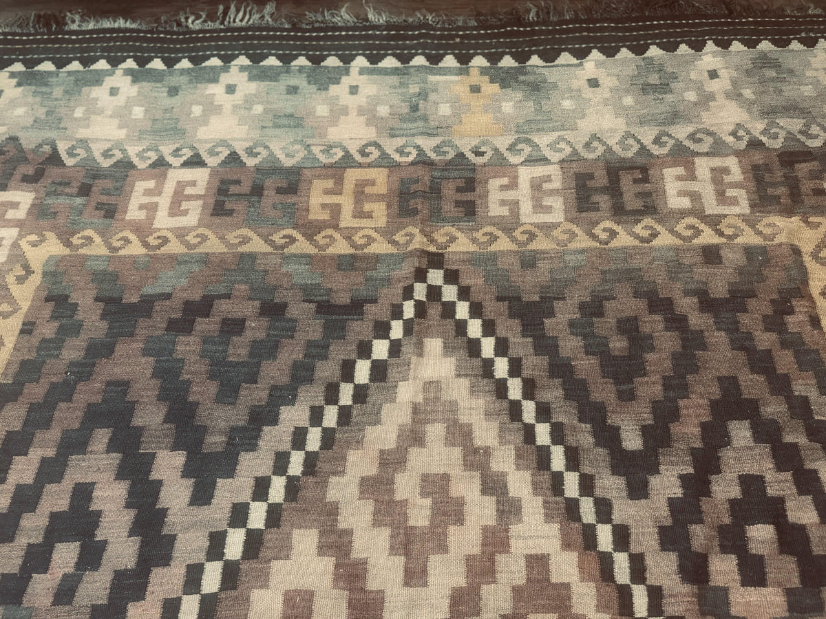 Antique Persian Tribal Kilim Rug 9x12, Zig Zag Pattern Kilim, Zarand Rug, Wool, Earth Tone Colors - Jewel Rugs, view 4