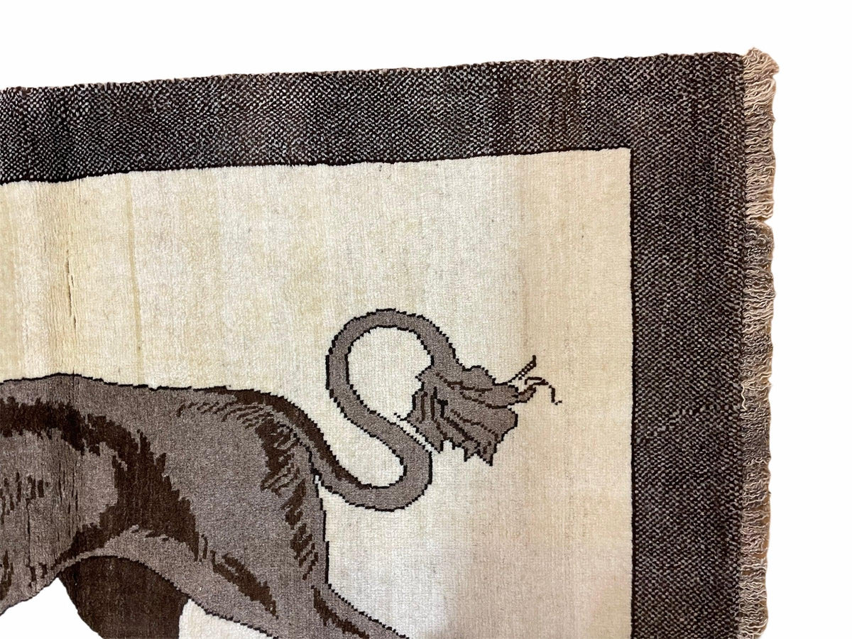 3 x 5 Handmade Rug Brown Beige Hand-Knotted Lion Rug New Vintage Quality Animal - Jewel Rugs, view 5