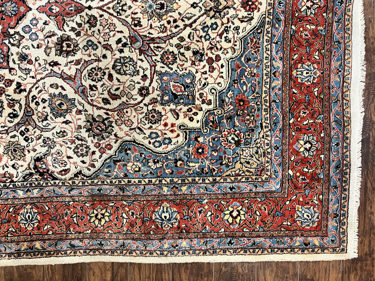Persian Sarouk Rug 8x12, Wool Hand Knotted Antique Carpet, Floral Medallion, Cream Red, Traditional Oriental Rug - Jewel Rugs, view 9