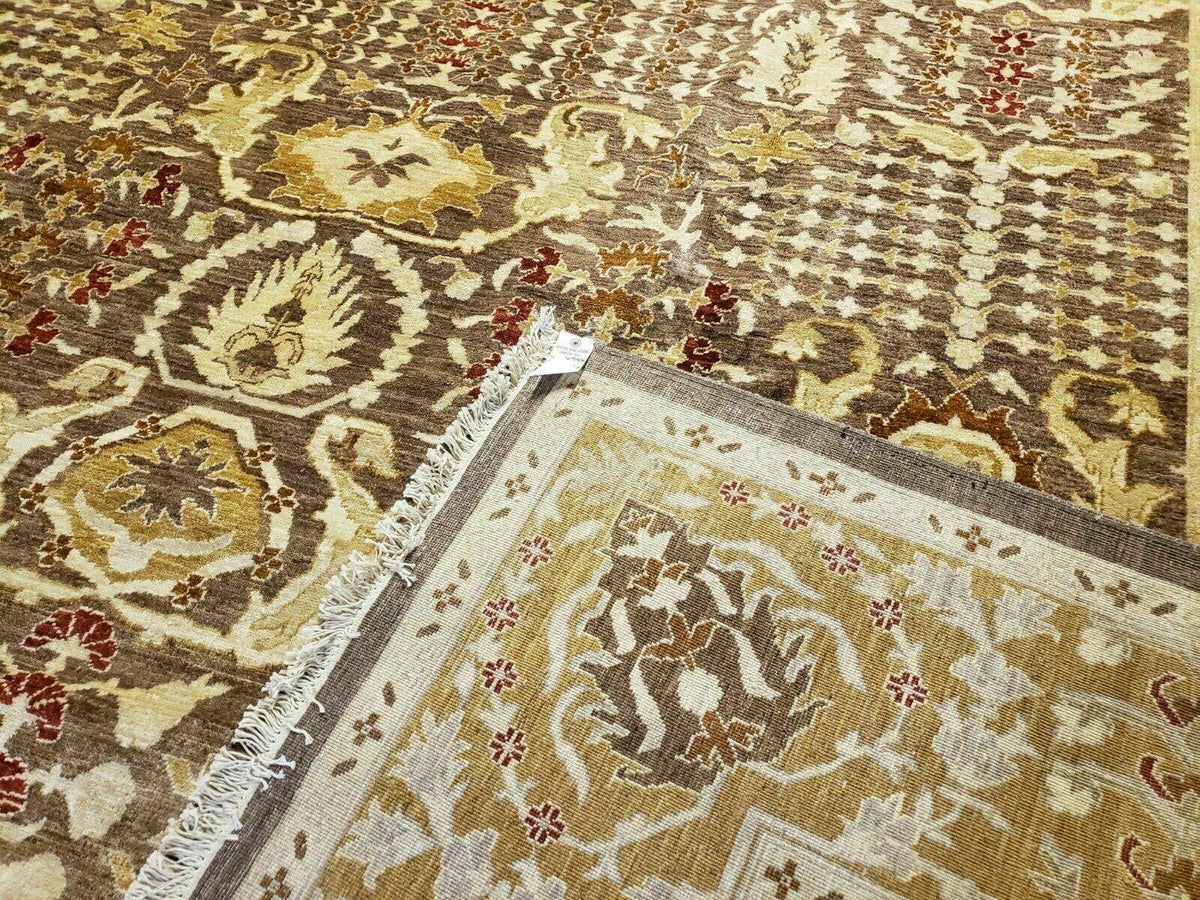 10' X 14' Handmade Pak Peshavar Chobi Agra Wool Carpet Coffee Brown Gold - Jewel Rugs, view 10