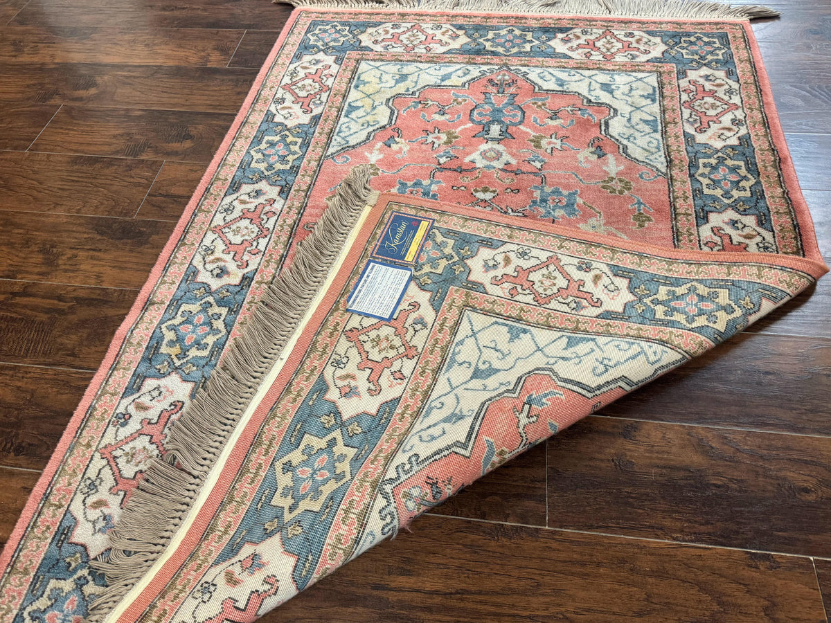 Karastan Rug 4x6 Bergama Design #737, Karastan Area Rug, Vintage Wool Karastan Carpet, Original Collection 700 Series, Salmon Red Light Blue - Jewel Rugs, view 13