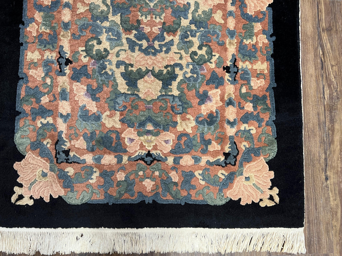Chinese Art Deco Rug 3x5, Black and Beige Chinese Carpet 3 x 5, Vintage Rug, 1950s Rug, Floral Rug, Handmade Rug, Art Deco Rug, Wool Rug - Jewel Rugs, view 10