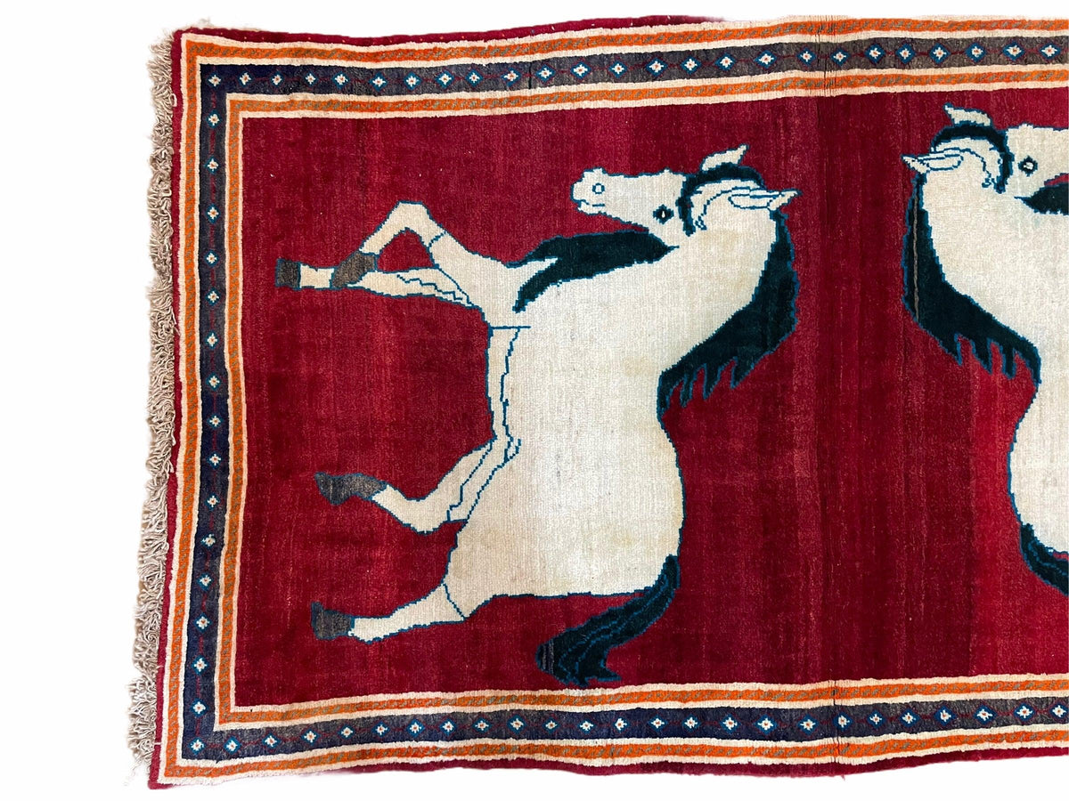 3.5 X 6 Handmade Hand-Knotted New Vintage Rug Quality Wool White Horses Red - Jewel Rugs, view 3
