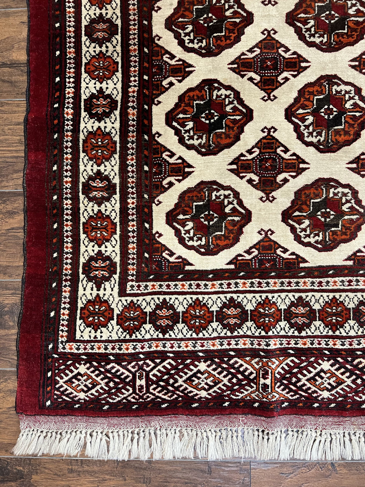 Persian Turkoman Rug 7x8, Almost Square Rare, Hand Knotted, Yamud, Bohemian Rug, Handmade Tribal Rug, Cream Red, Handmade Oriental Carpet - Jewel Rugs, view 9