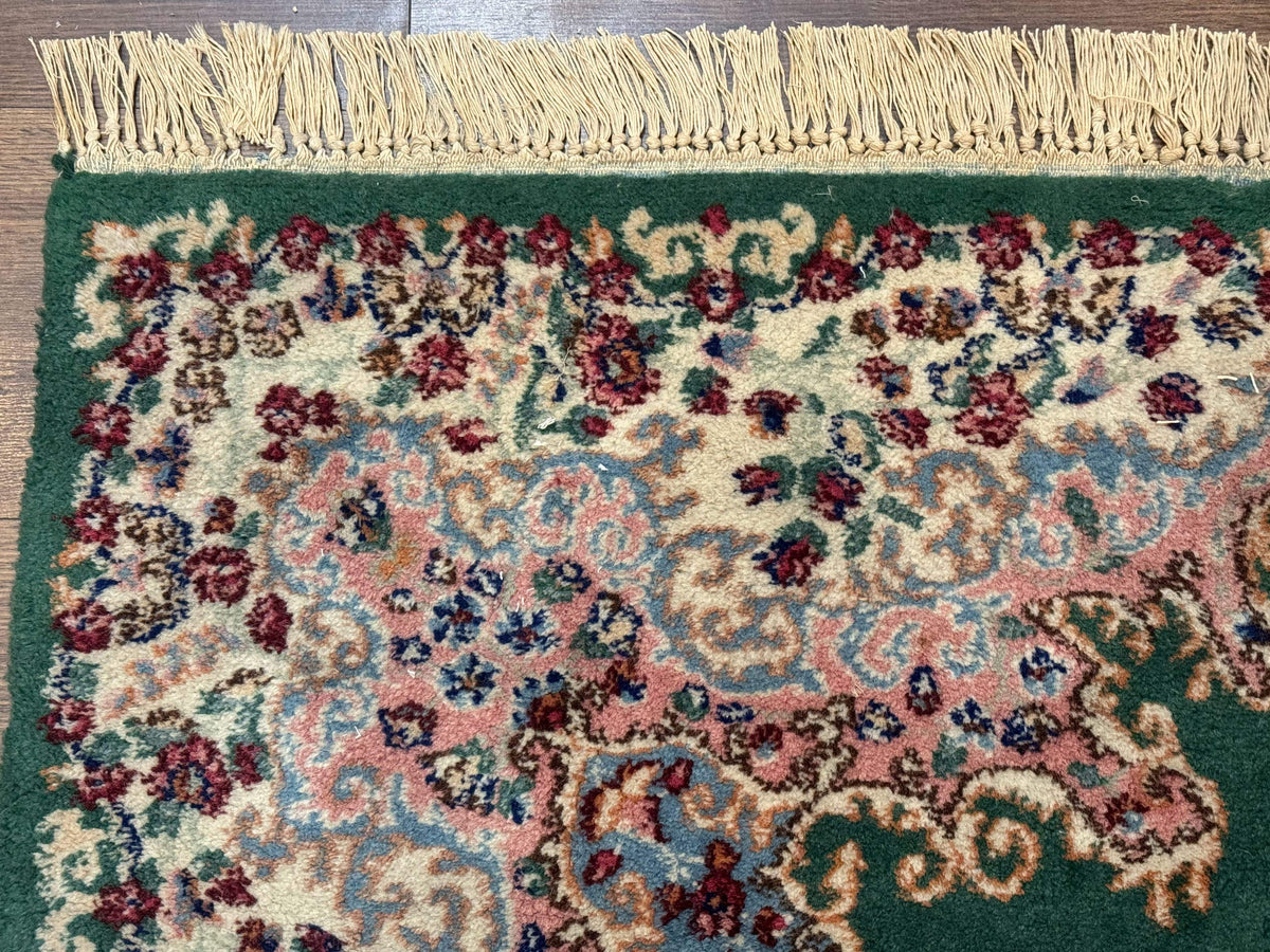 Persian Kerman Rug 4x6, Green Ivory Pink, Wool Vintage, Semi Open Field - Jewel Rugs, view 7