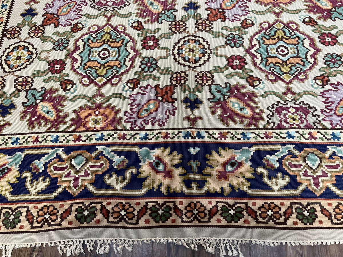 Antique Turkish Kilim Rug 7x10 Allover Pattern, Ivory Cream Maroon Light Blue, Wool Flatweave Hand Woven, Large Kilim, Vintage Kilim Carpet - Jewel Rugs, view 6