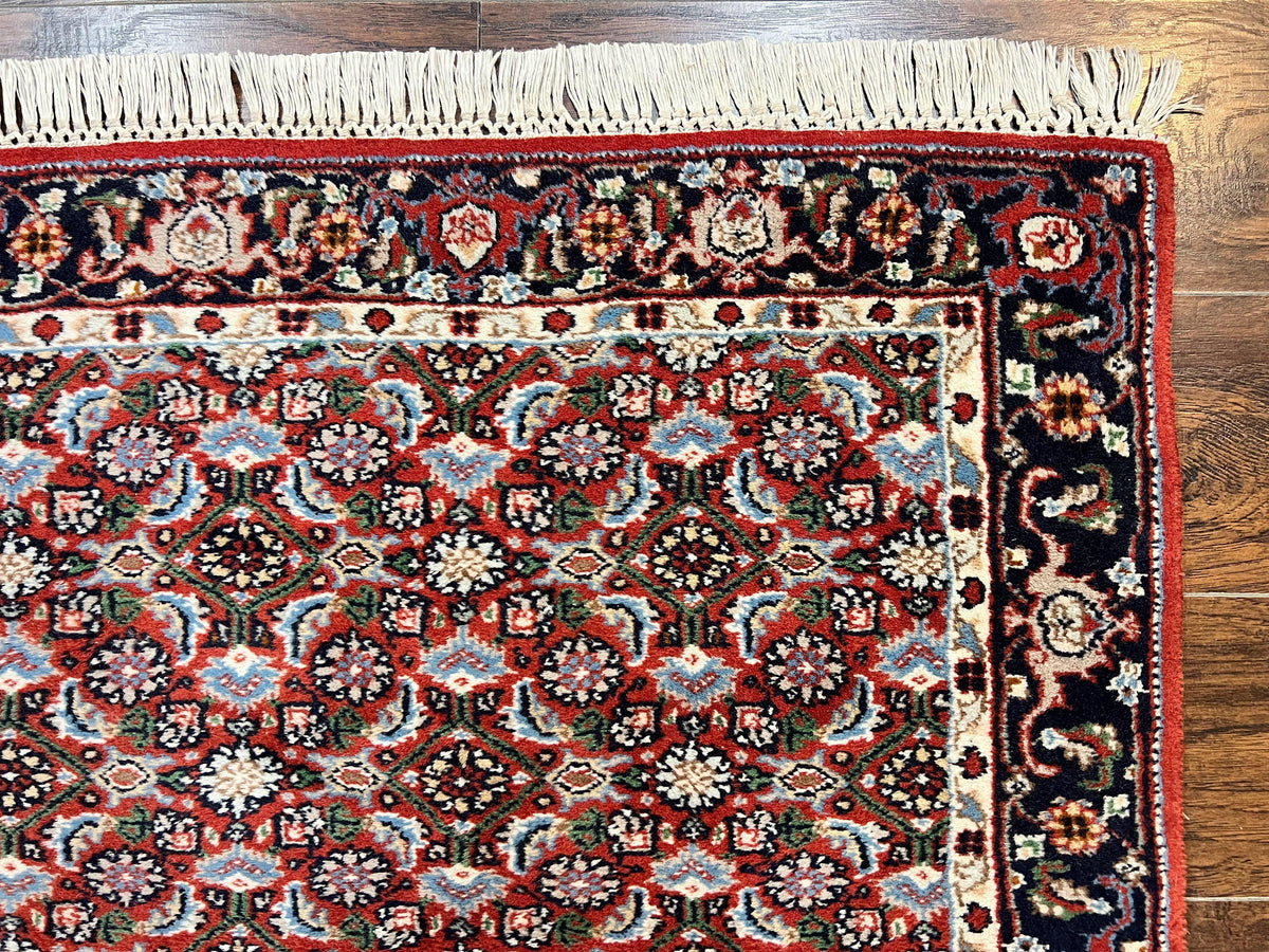 Indo Persian Rug 3x5, Red and Navy Blue, Wool Vintage Handmade Small Carpet 3 x 5 ft, Herati Pattern, Bidjar Rug - Jewel Rugs, view 8