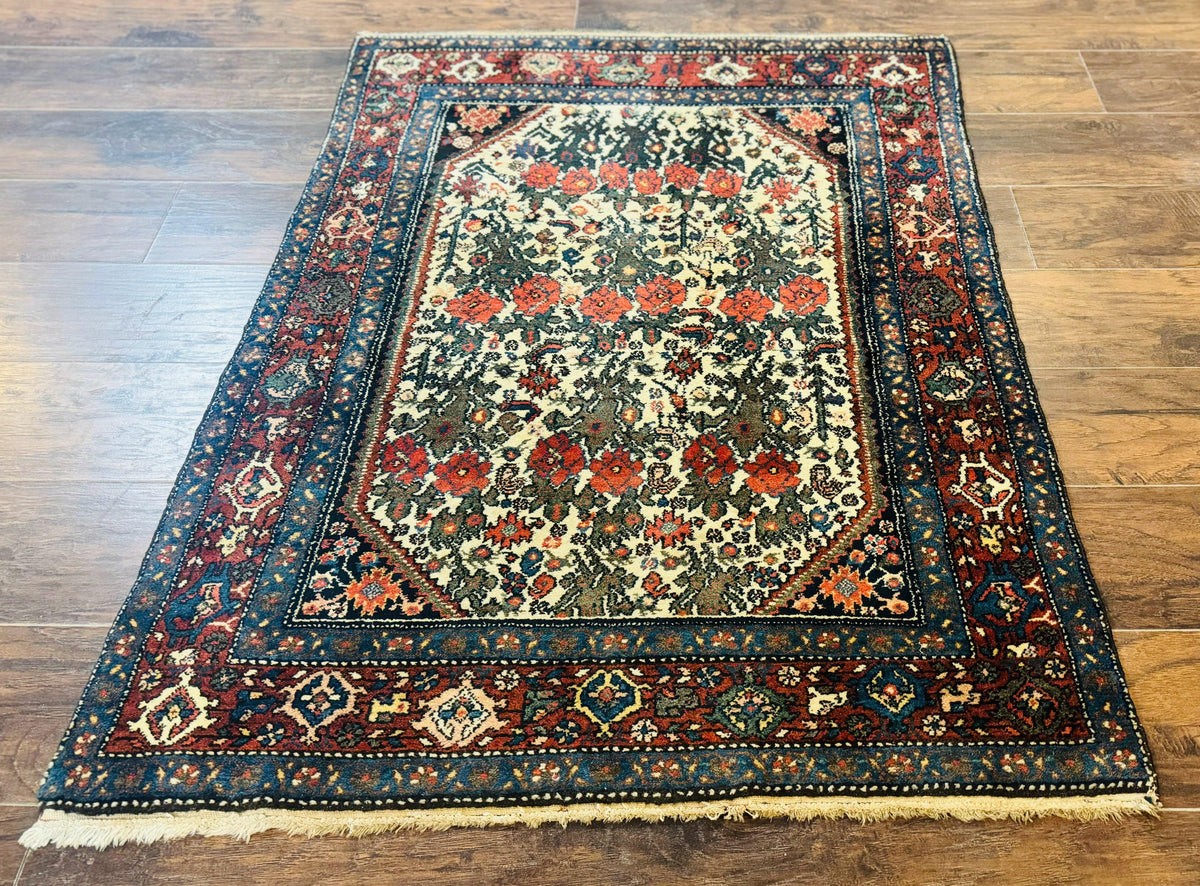 Persian Tribal Rug 3x5, Antique Persian Carpet, Floral Roses, Handmade, Persian Zanjan Rug - Jewel Rugs, view 2