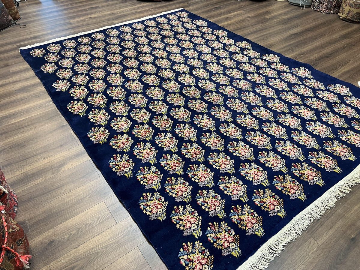 Persian Rug 9x12, Authentic Hand Knotted Carpet, Repeated Floral Motif Garden of Eden, Navy Blue Wool Rug 9 x 12, Semi Antique Kirman Rug - Jewel Rugs, view 13