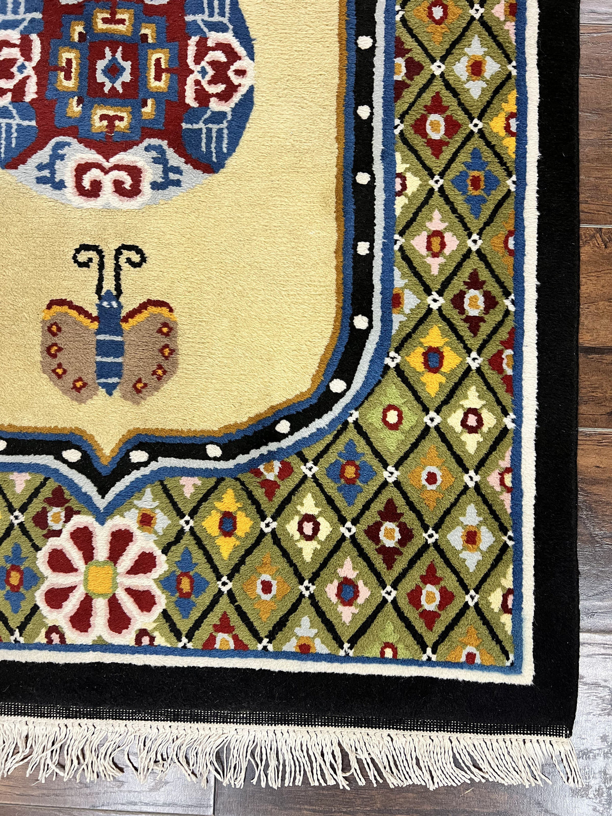 Chinese Rug 3x6 ft, Chinese Wool Rug, Tiensin Rug, Handmade Wool 3 x 6 Vintage Peking Rug, Art Deco Rug, Butterflies - Jewel Rugs, view 9