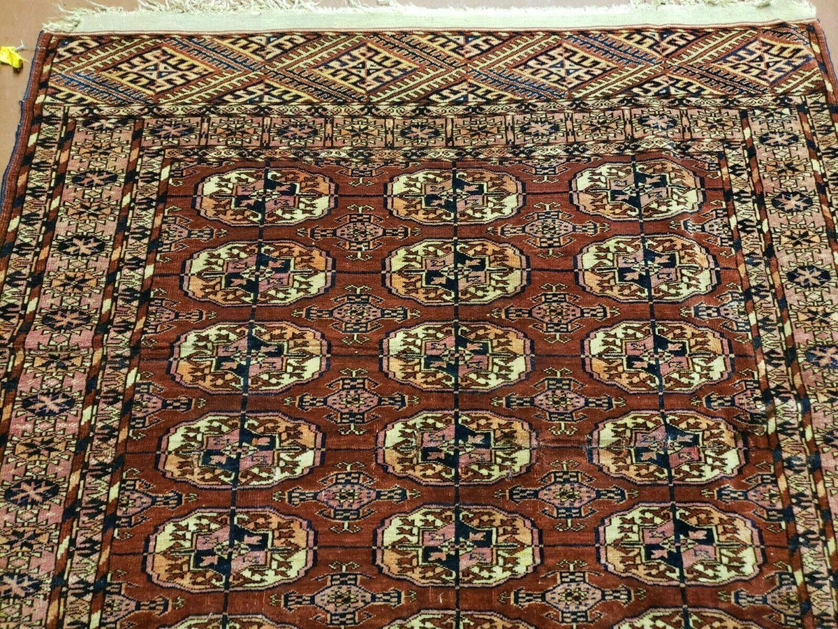 4' X 4' Antique Handmade Turkoman Bokhara Balouch Woven Wool Rug Brick Red Nice - Jewel Rugs, view 3