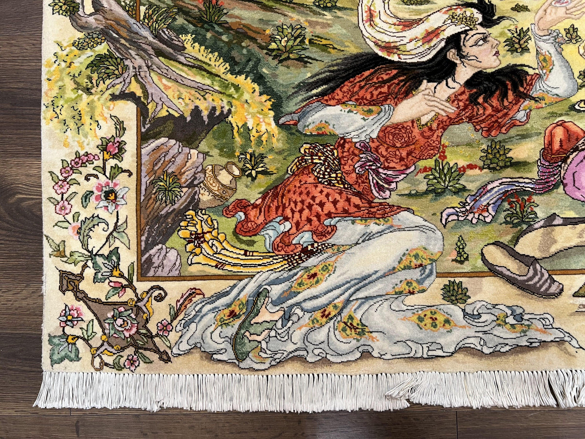Persian Tabriz Pictorial Rug 5x3, Hafez Poetry In Border, Very Fine Hand Knotted Carpet, Wall Hanging Wool Oriental Carpet 3x5, Highly Detailed - Jewel Rugs, view 8
