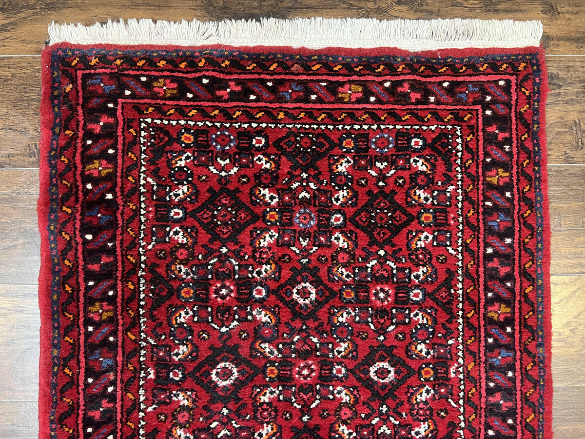 Persian Runner Rug 3 x 16, Wool Handmade Long Antique Hamadan Oriental Rug for Hallway, Red Tribal Rug, Allover Pattern, 3x16 Runner Rug - Jewel Rugs, view 3