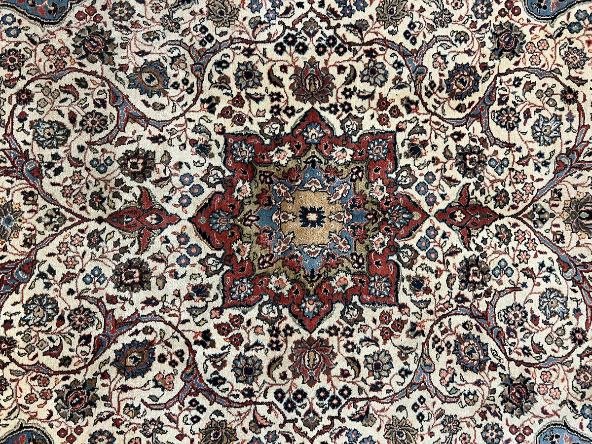 Persian Sarouk Rug 8x12, Wool Hand Knotted Antique Carpet, Floral Medallion, Cream Red, Traditional Oriental Rug - Jewel Rugs, view 4