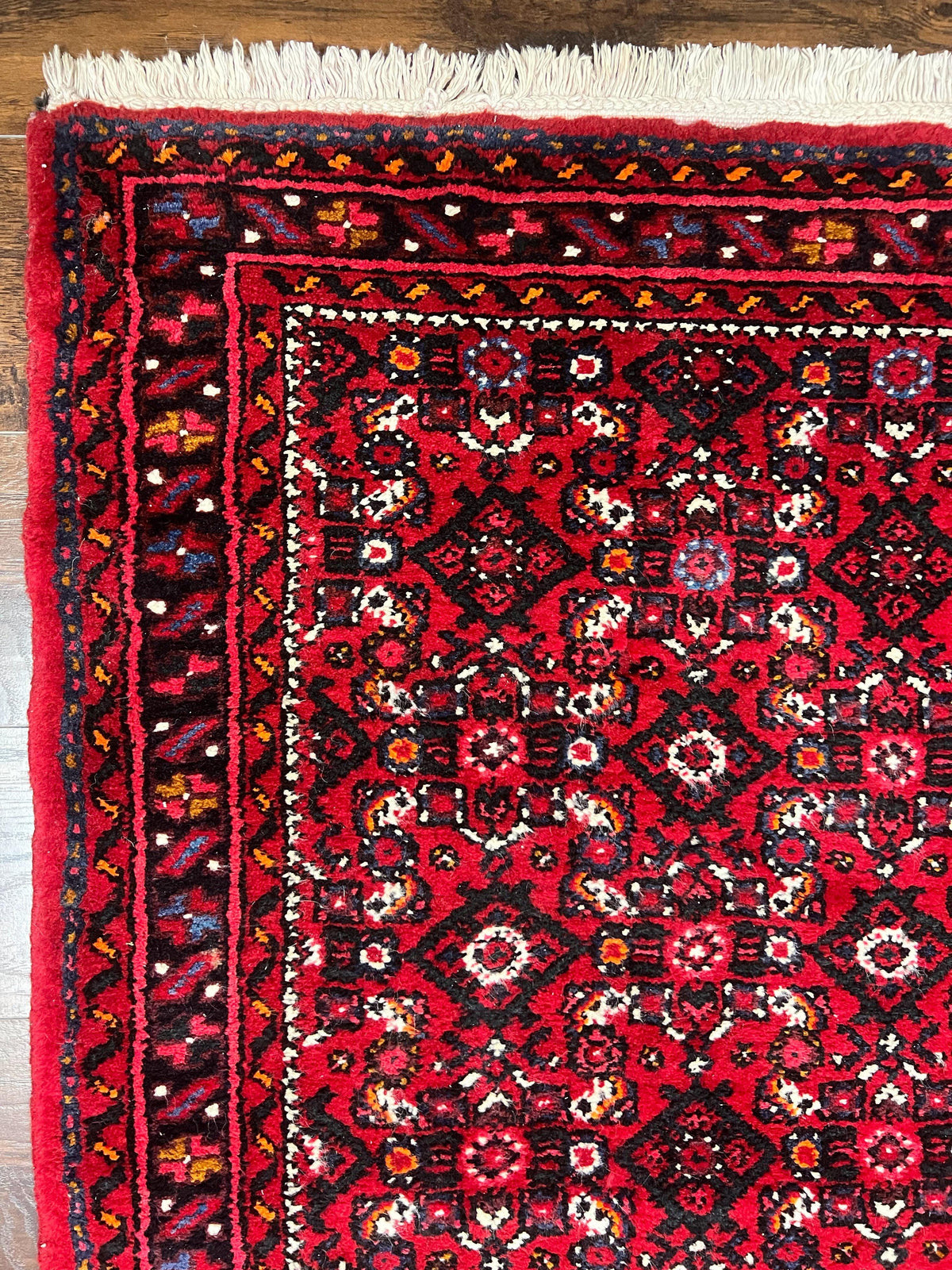 Persian Runner Rug 3 x 16, Wool Handmade Long Antique Hamadan Oriental Rug for Hallway, Red Tribal Rug, Allover Pattern, 3x16 Runner Rug - Jewel Rugs, view 6