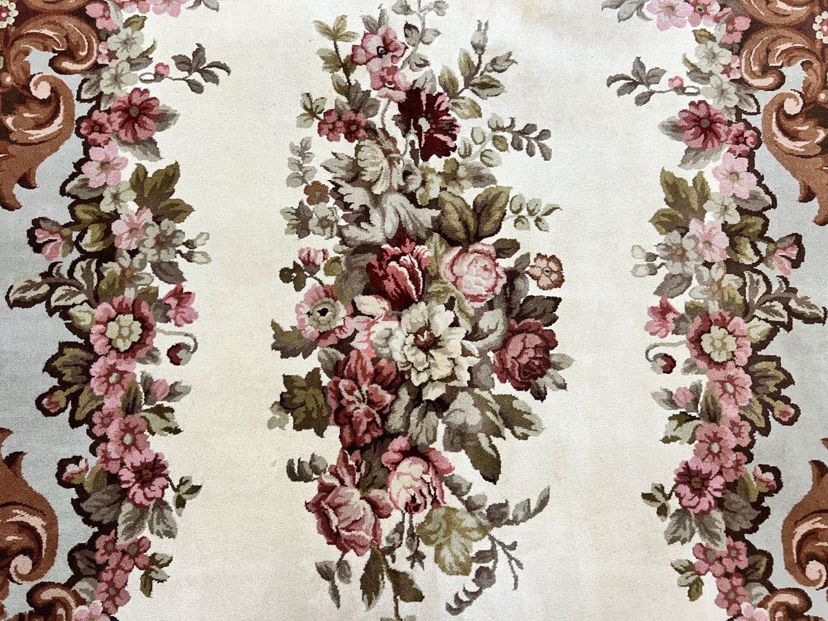 Aubusson Rug 10x13, Cream and Light Mint Green Hand Knotted Handmade French Savonnerie European Carpet, Wool Pile, Large Room Sized Vintage - Jewel Rugs, view 5