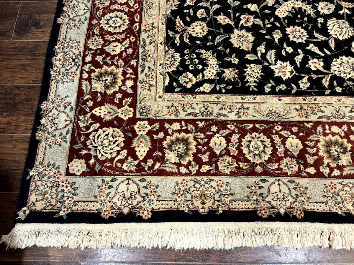 Sino Persian Rug 9x12, Fine Elegant Oriental Carpet 200 KPSI, Black and Dark Red, Allover Floral - Jewel Rugs, view 8