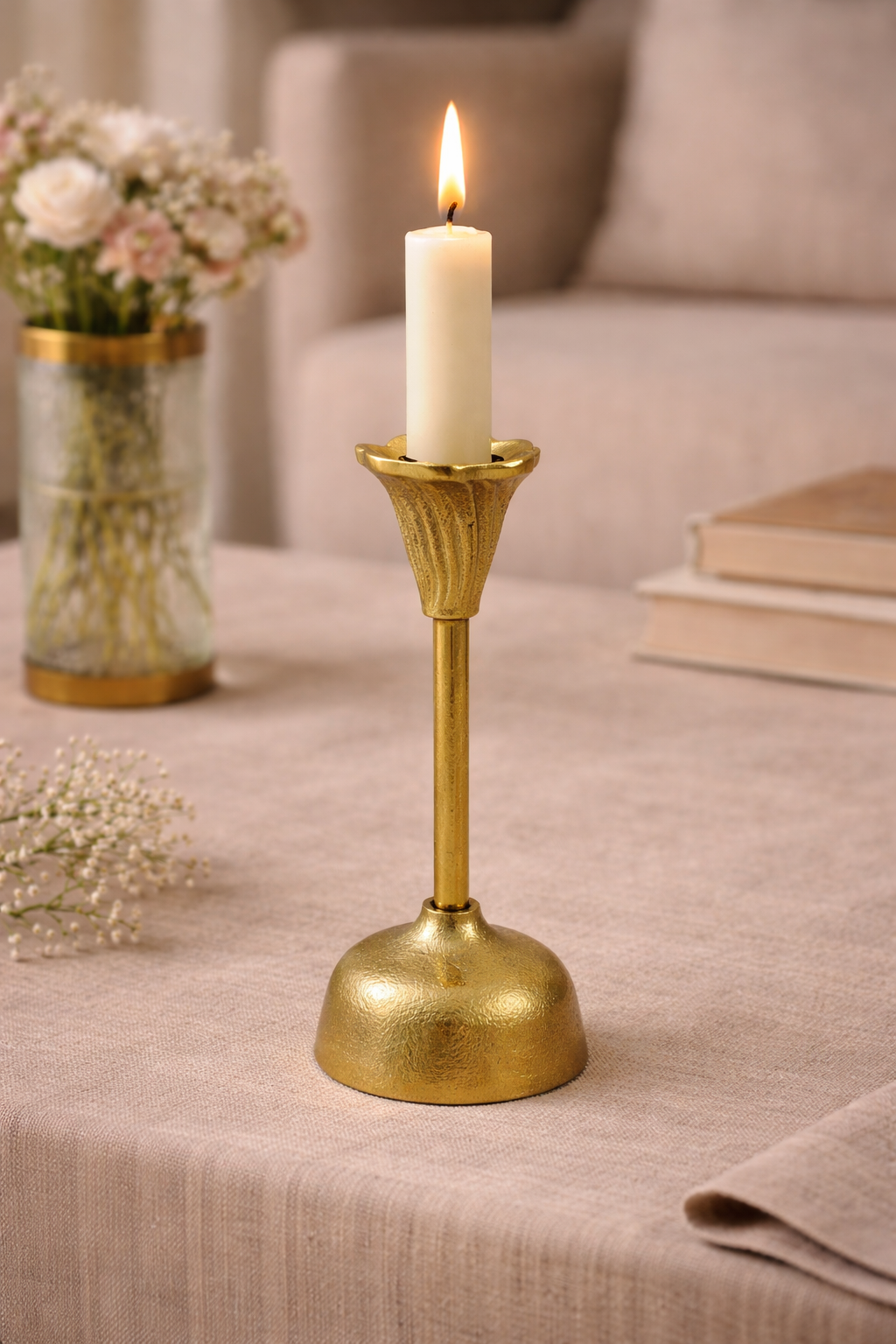 Bloom Candle Holder – Hand-Cast Gold Aluminium Fluted Taper Candle Stand - Raiz Studio, view 6