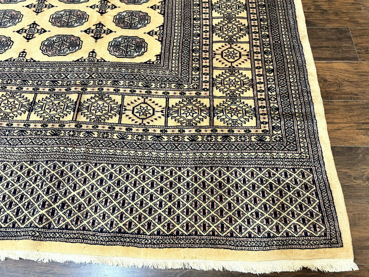 Pakistani Bokhara Turkoman Rug 9x11, Cream, Handmade Wool Vintage Carpet - Jewel Rugs, view 9