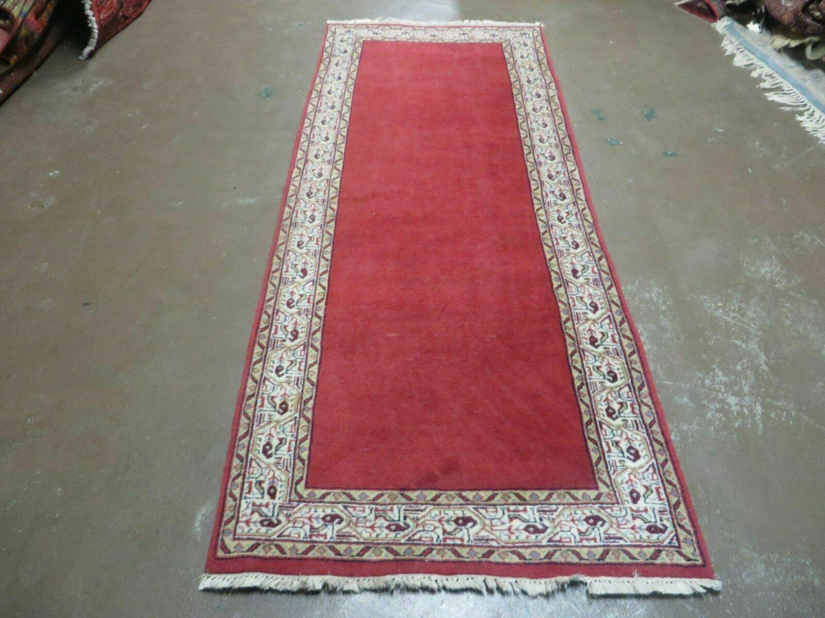 2' 8" X 7' Vintage Handmade India Wool Runner Rug Nice Red Organic Colors - Jewel Rugs