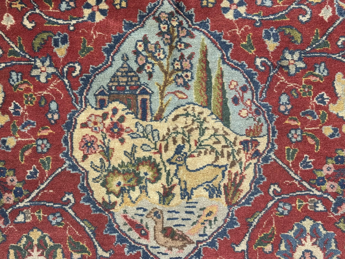 Small Persian Tabriz Rug 2.8 x 4.7, Red, Animal Pictorials, Semi Antique Vintage - Jewel Rugs, view 8