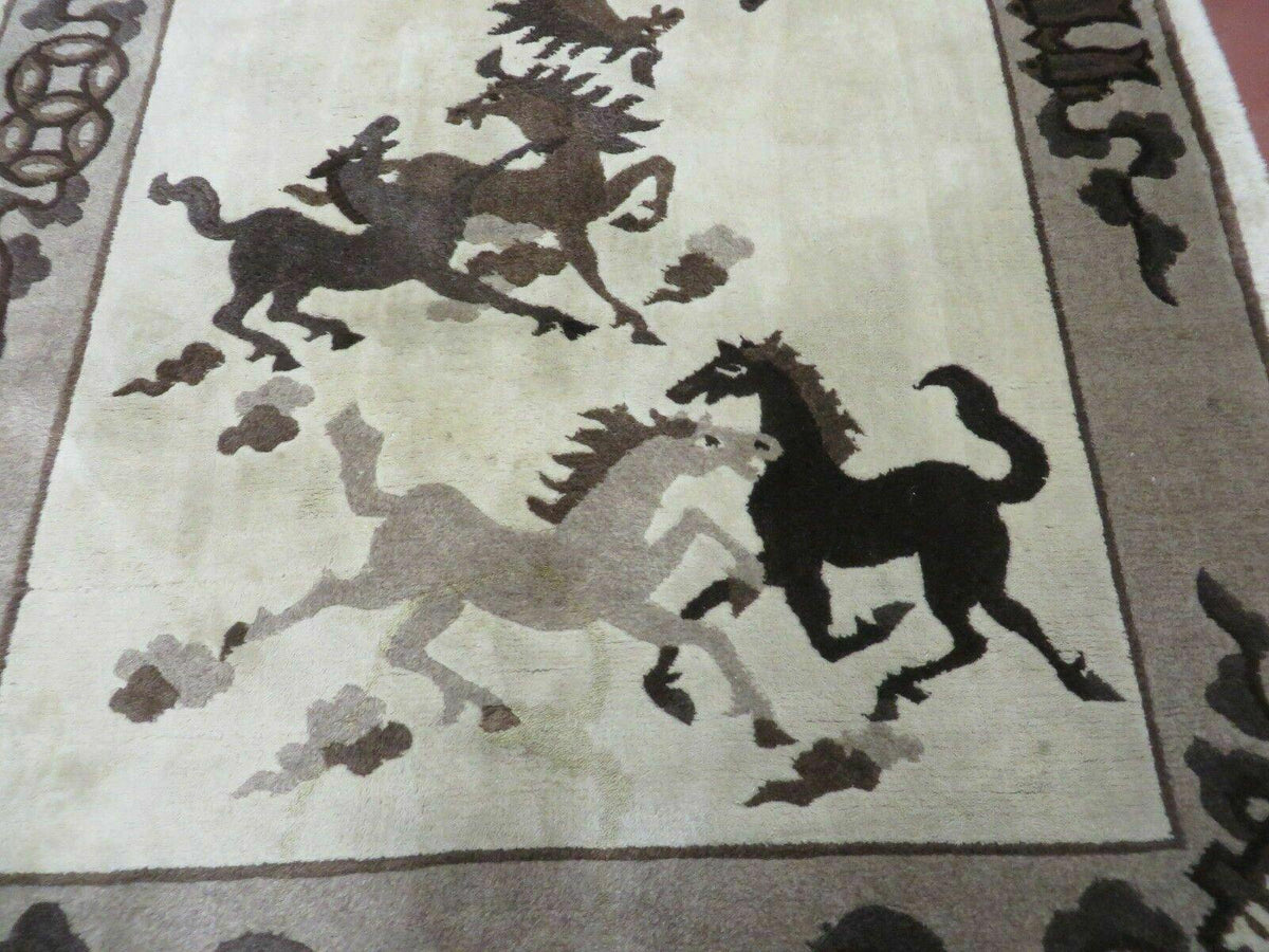 4' X 6' Modern Tibetan Nepal Art Deco Chinese Hand Knotted Wool Rug Horses Nice - Jewel Rugs, view 13