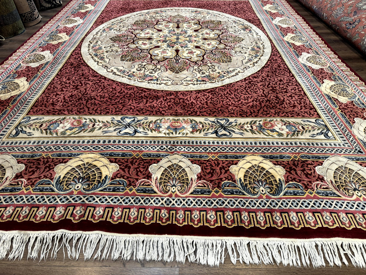 Wonderful Aubusson Rug 10x14, Red Maroon, Elegant, Fine 200 KPSI - Jewel Rugs, view 5