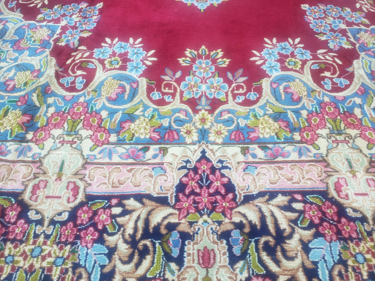 Antique Persian Kirman Rug 10x17 Oriental Carpet 10 x 17, Red, Multicolor, Namazian Signature Master Weaver, Shabby Chic, Semi Open Field - Jewel Rugs, view 7