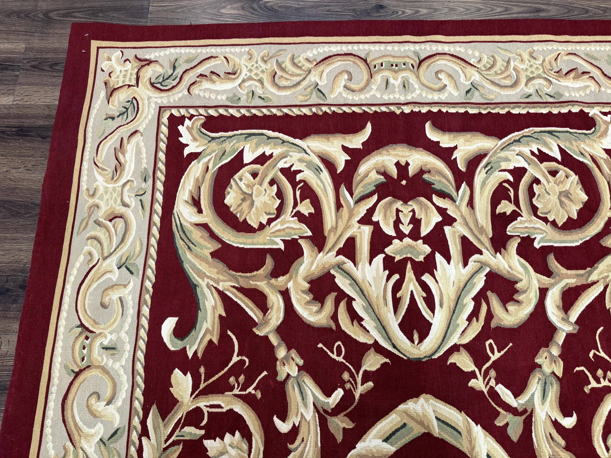 Burgundy Aubusson Rug 6x9, Vintage Wool Carpet - Jewel Rugs, view 7