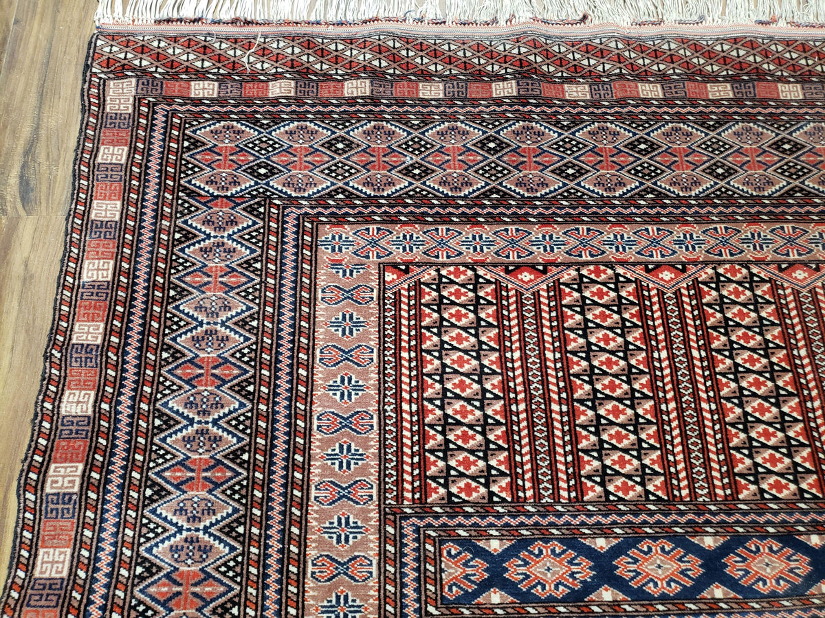 Vintage Turkoman Bokhara Rug 4x6, Four Seasons Pakistan Bukhara Turkmen Engsi Yamud Carpet, Fine Tribal Rug, Wool, Hand-Knotted, Brown, Nice - Jewel Rugs, view 8