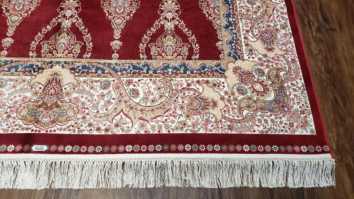 Dark Red Silk Carpet 5.3 x 7.6 ft, 5x8 Silk Rug, New Turkish Silk Carpet, Mint Condition, Beige & Red Area Rug, Bamboo Silk, High Quality - Jewel Rugs, view 10