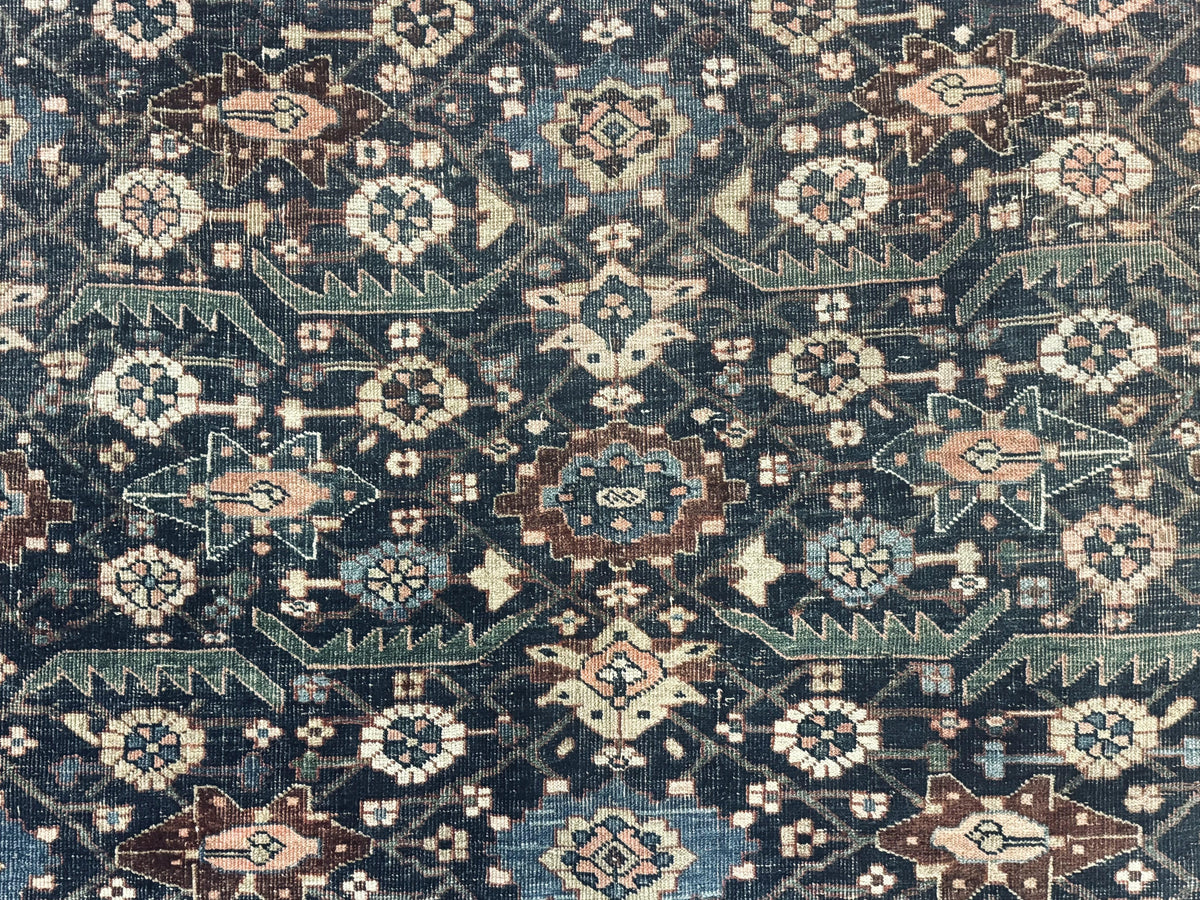 Antique Persian Bidjar Rug 8x15 – Navy Blue, Herati Pattern, Early 20th Century - Jewel Rugs, view 5