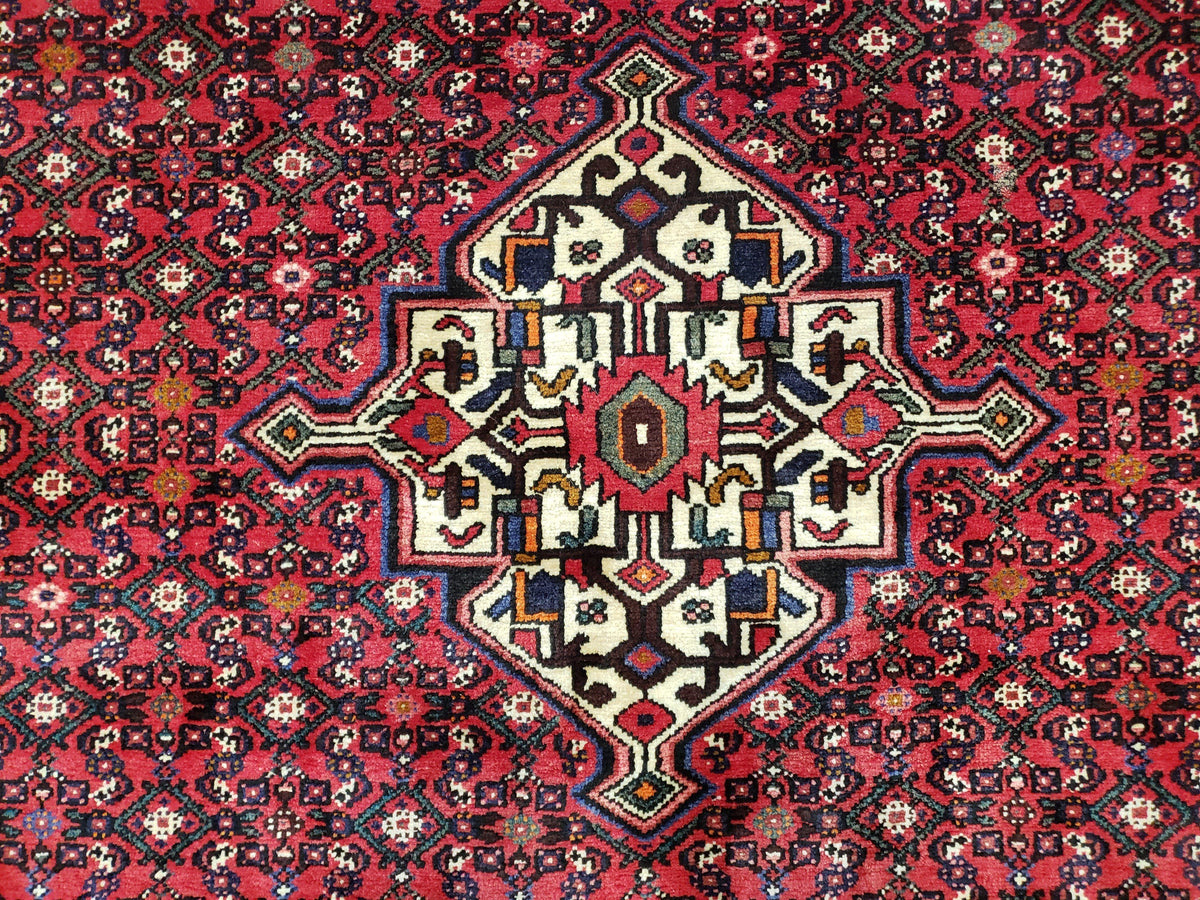 Vintage Persian Hamedan Rug 7x10, Angelas Mahi Pattern, Red, Wool, Hand-Knotted - Jewel Rugs, view 4