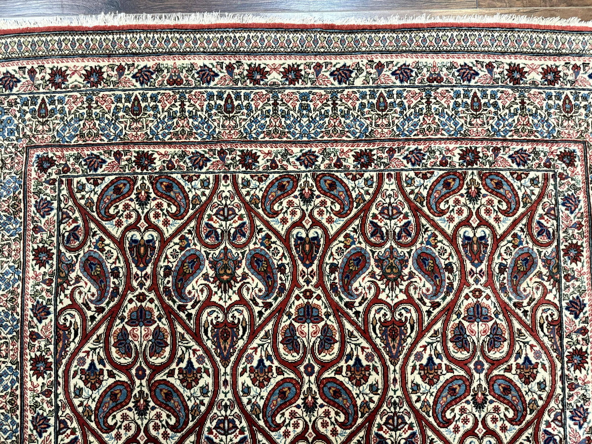 Unique Persian Qum Rug 5x7, Repeated Paisely Boteh Design, Ivory Red Blue, Handmade Antique Wool Persian Carpet, Finely Hand Knotted - Jewel Rugs, view 11