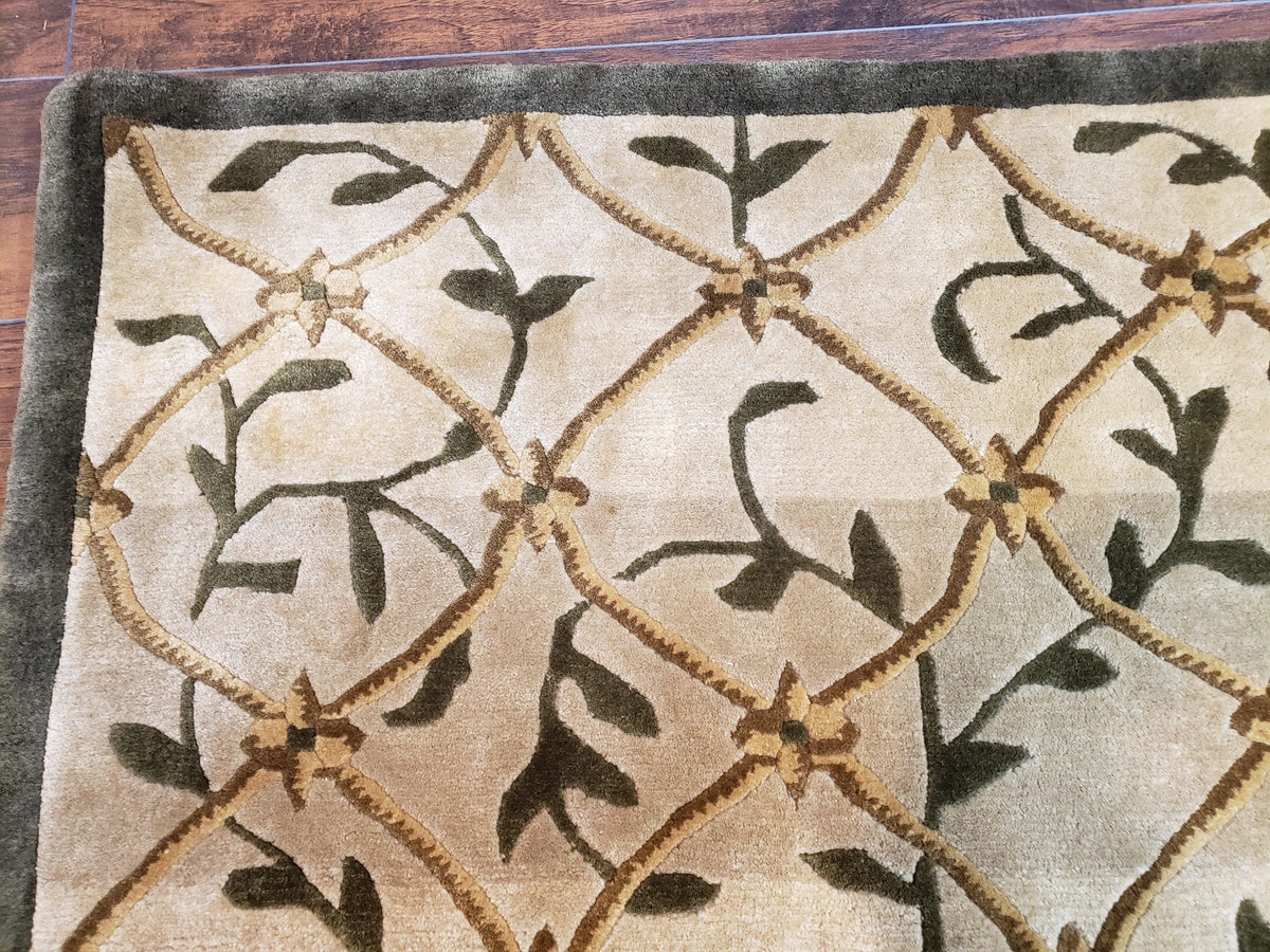 Vintage Tibetan Nepalese Area Rug 9x12, Wool Hand-Knotted, Beige Nepali Soft Pile Carpet, 9 x 12 Living Room Modern Dining Room Rug - Jewel Rugs, view 6