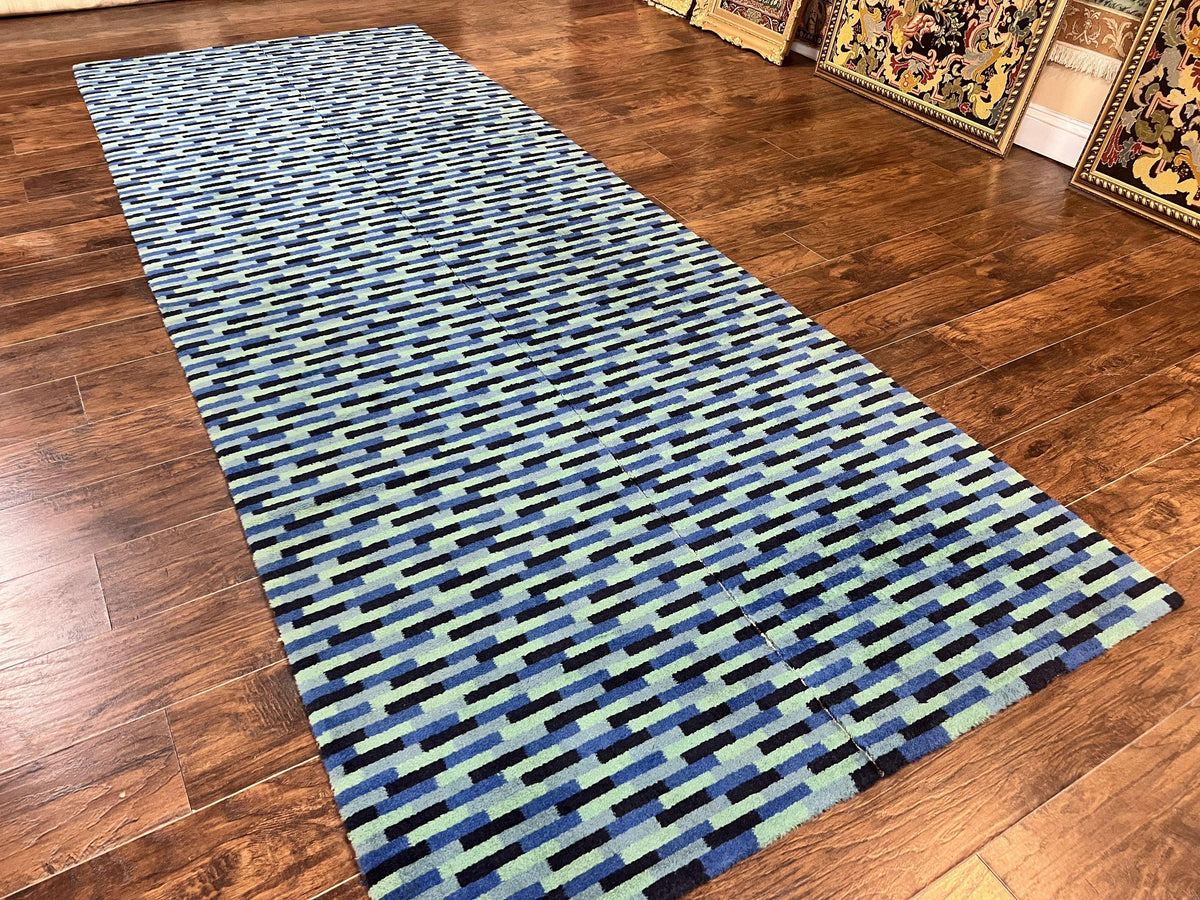 Wide Runner Rug 4.7 x 12, Blue Multicolor Contemporary Wool Power Loomed Rug, Mosiac Design - Jewel Rugs, view 13