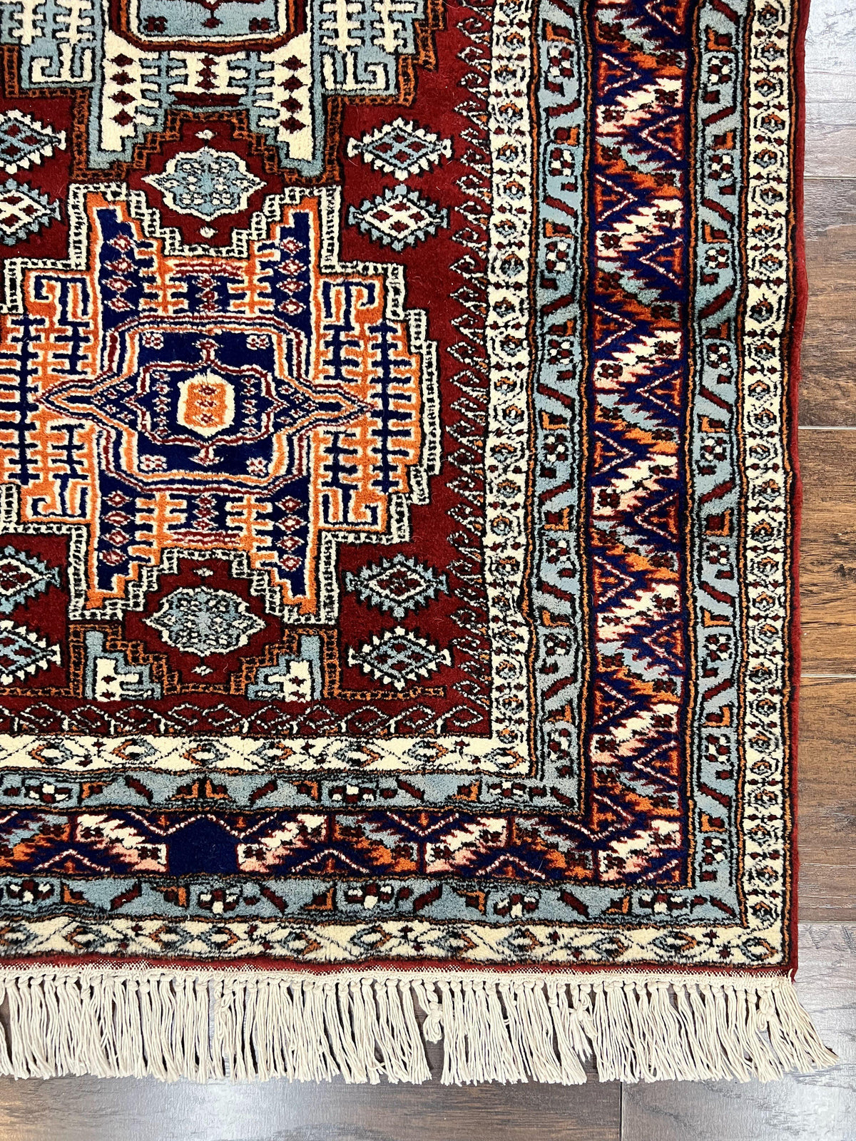Pakistani Rug 3x5 ft, Caucasian Kazak Design, Geometric Rug, Small Vintage Oriental Carpet, Dark Red Vintage Handmade Wool Rug 3 x 5 - Jewel Rugs, view 10