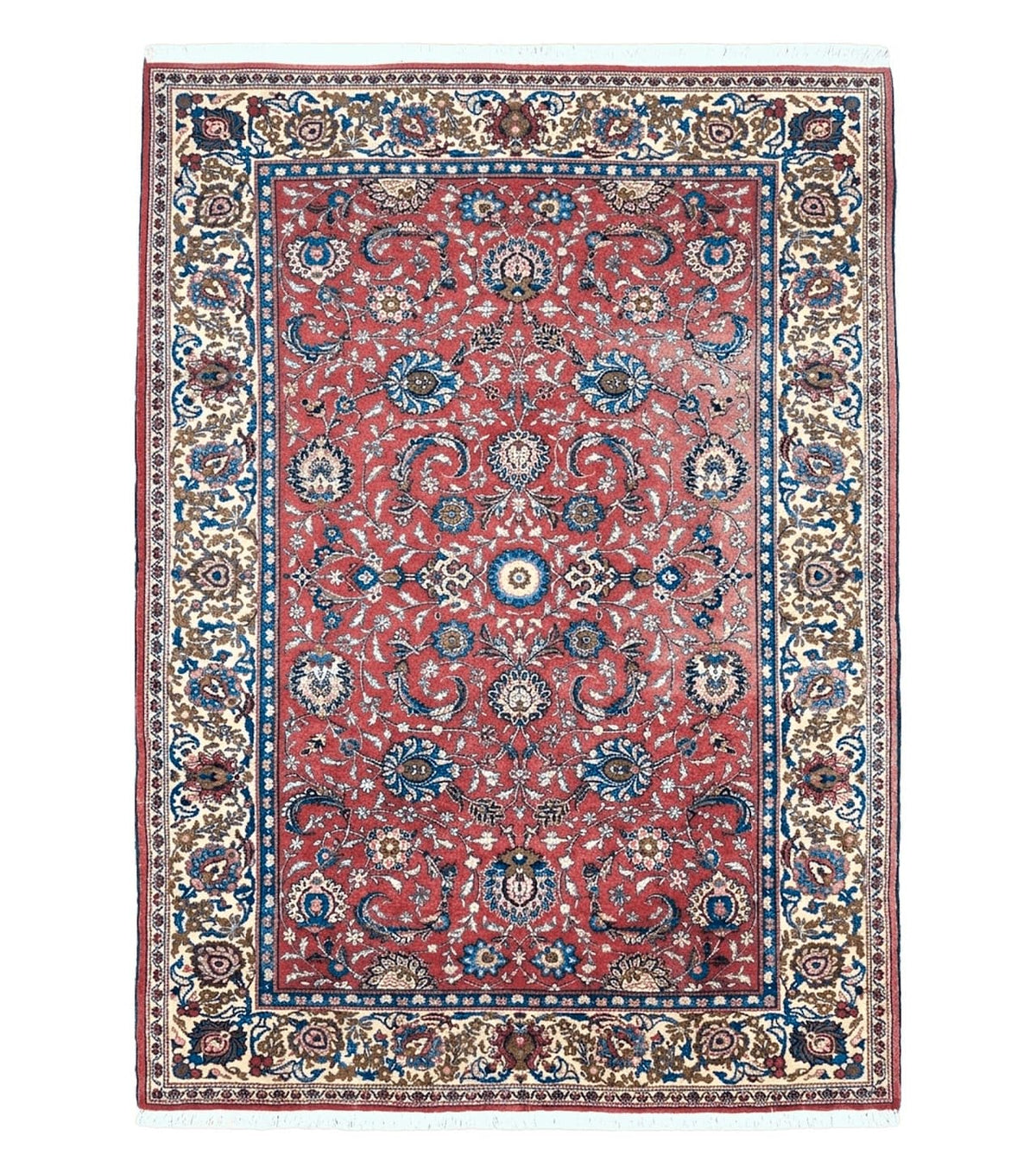 Semi Antique Persian Kashan Rug, Red & Beige, Hand-Knotted, Wool, 4'7" x 6' 6", Pair B - Jewel Rugs