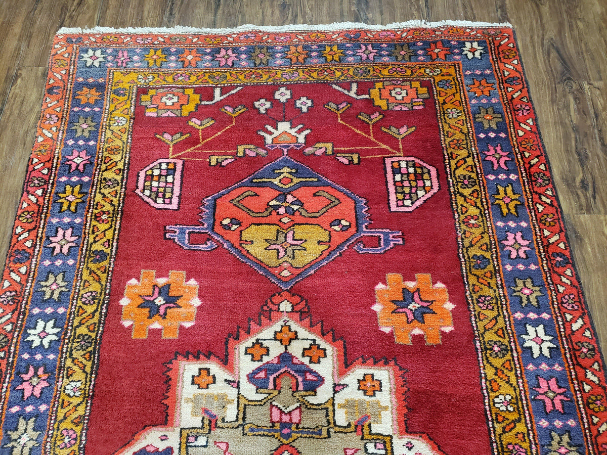 Antique Persian Karajeh Runner Rug 4.4 x 11 ft, Red Colorful Geometric Medallion Runner - Jewel Rugs, view 4