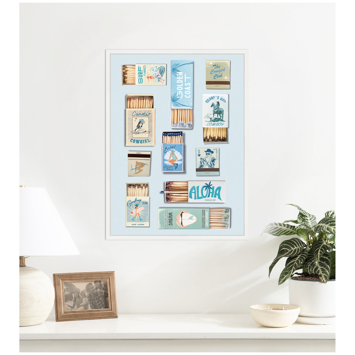 Retro Matchbox Blue Coastal Cowgirl 18x24 FC by Honey Island Studio Framed Canvas Wall Art Print