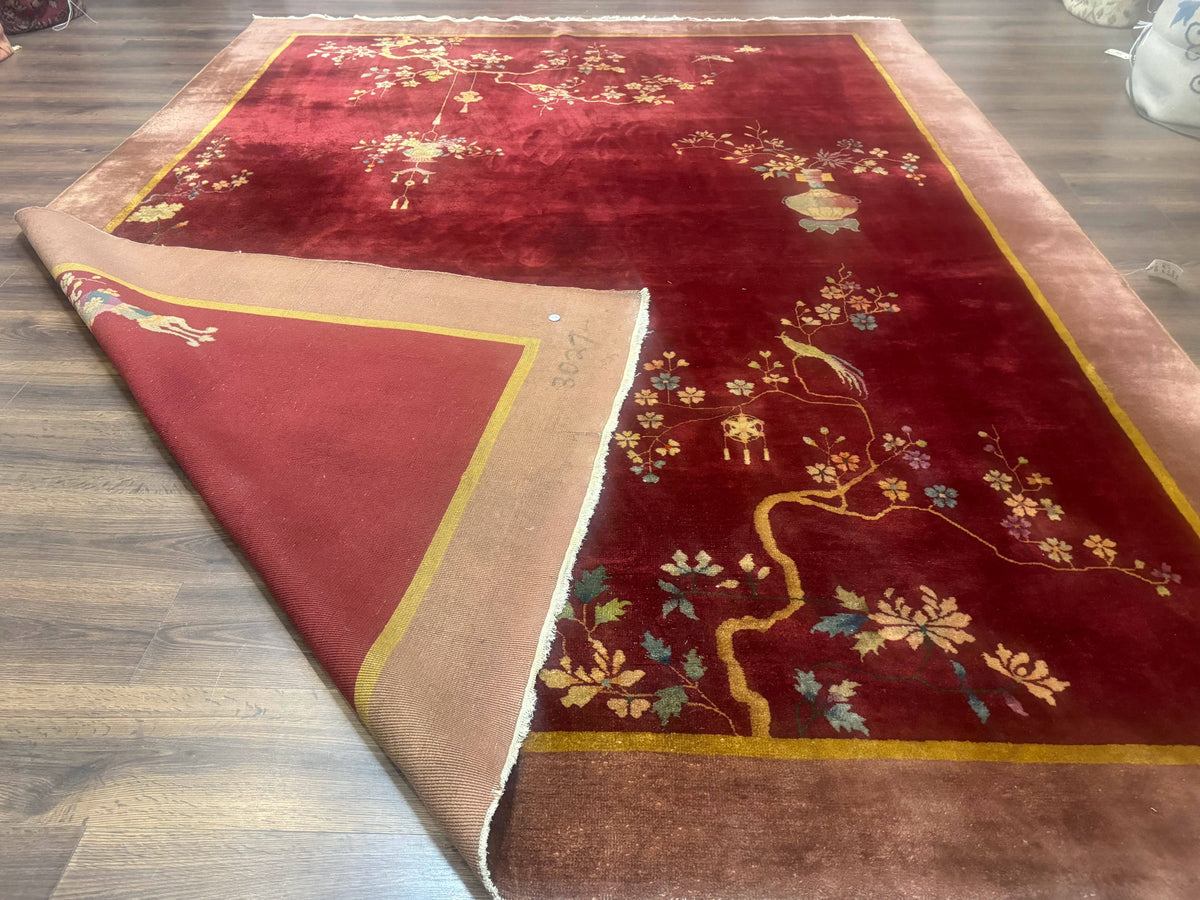 Red Chinese Art Deco Rug 9x11, Simple Design, Wool Chinese Area Rug, Antique - Jewel Rugs, view 11