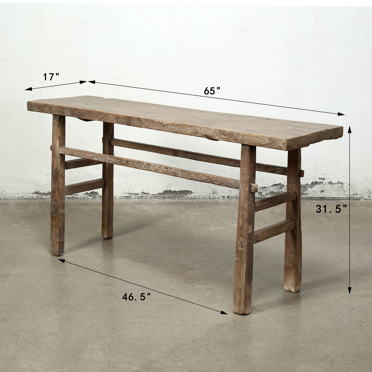 65 Inches Long Vintage Console Table Elmwood Weathered Natural 65x17x31.5H