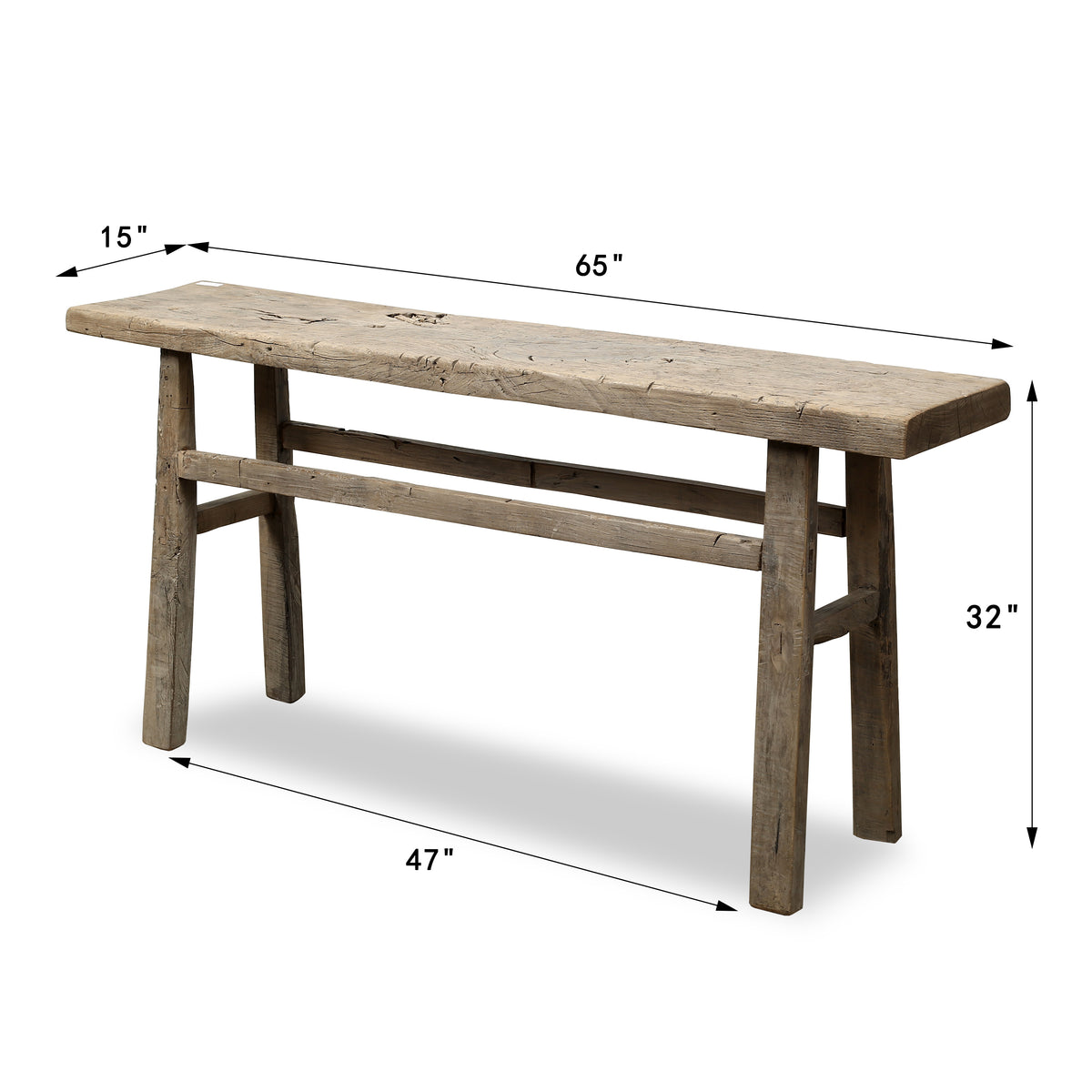65 Inches Long Vintage Console Table Cottonwood Weathered Natural 65x15x32H