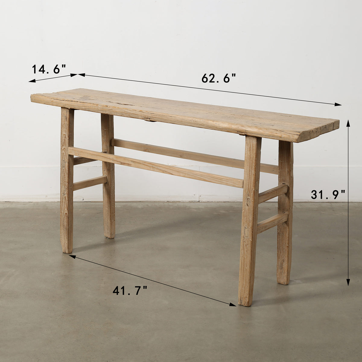 Approx. 63 Inches Long 14 Inches Deep Vintage Console Table Elmwood Weathered Natural