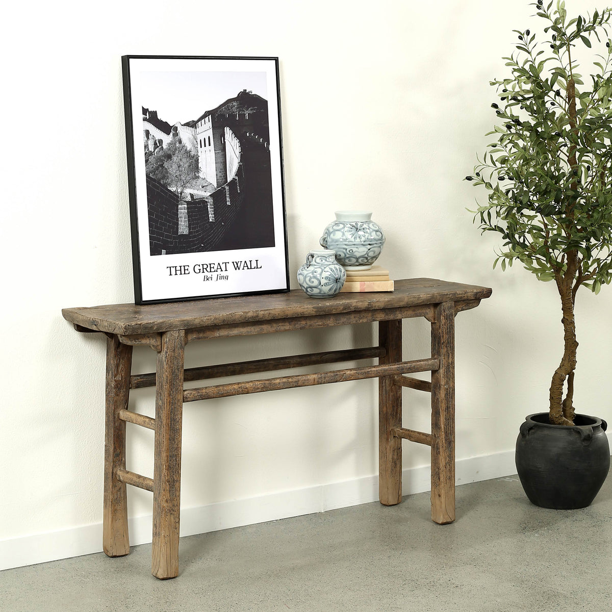Approx. 59 Inches Long 15 Inches Deep Vintage Console Table Elmwood Weathered Gray