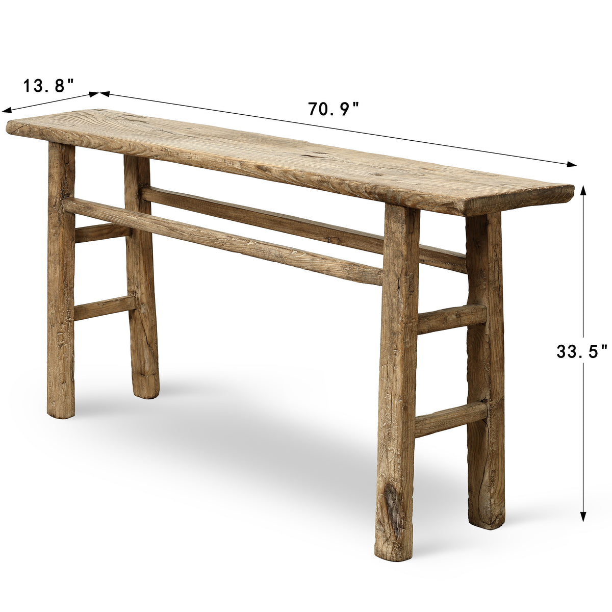 Approx. 70.9 Inches Long 13.8 Inches Deep Vintage Console Table Elmwood Weathered Natural
