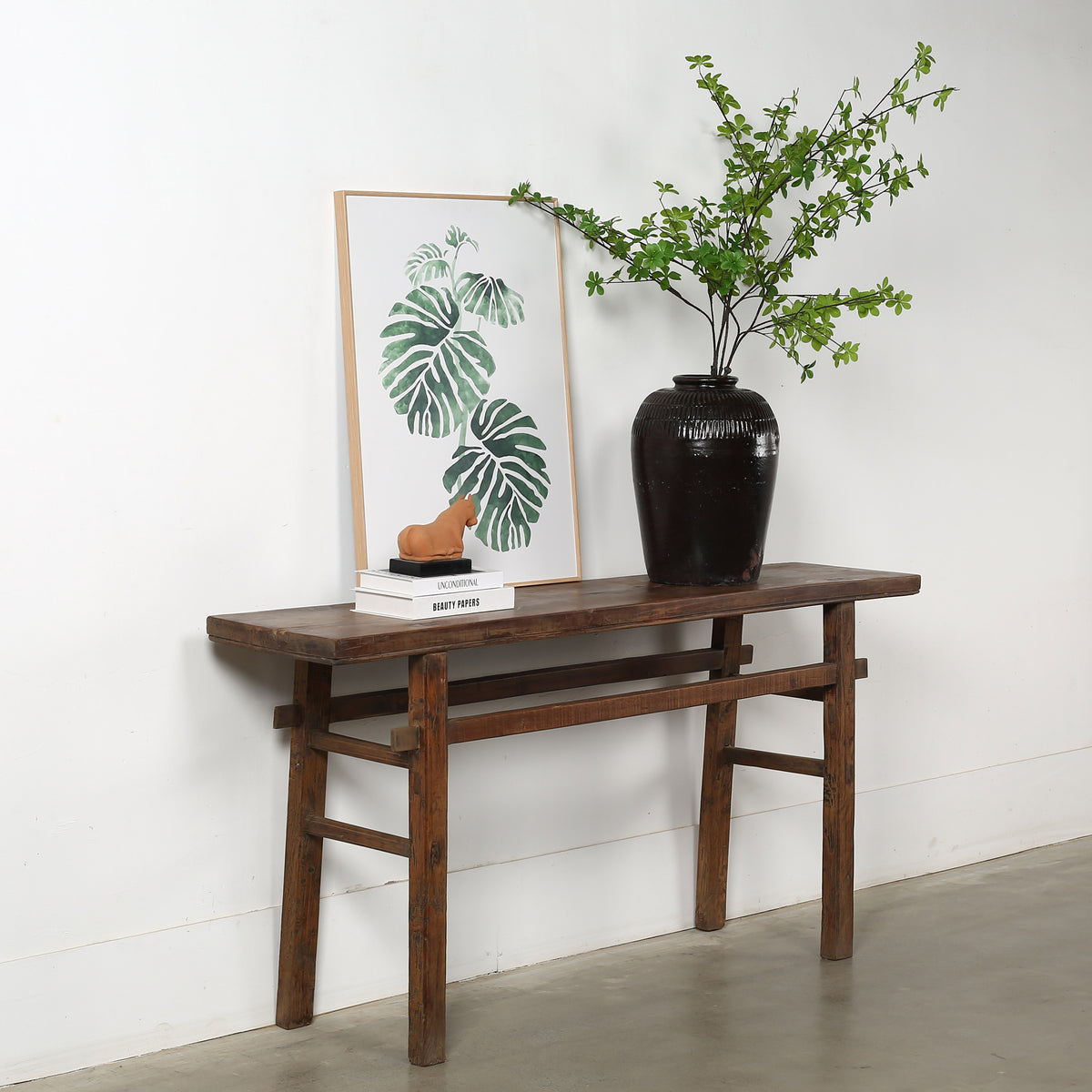 Vintage console table Medium approx. 5-6' long Weathered natural 67.71x14.37x32.28H
