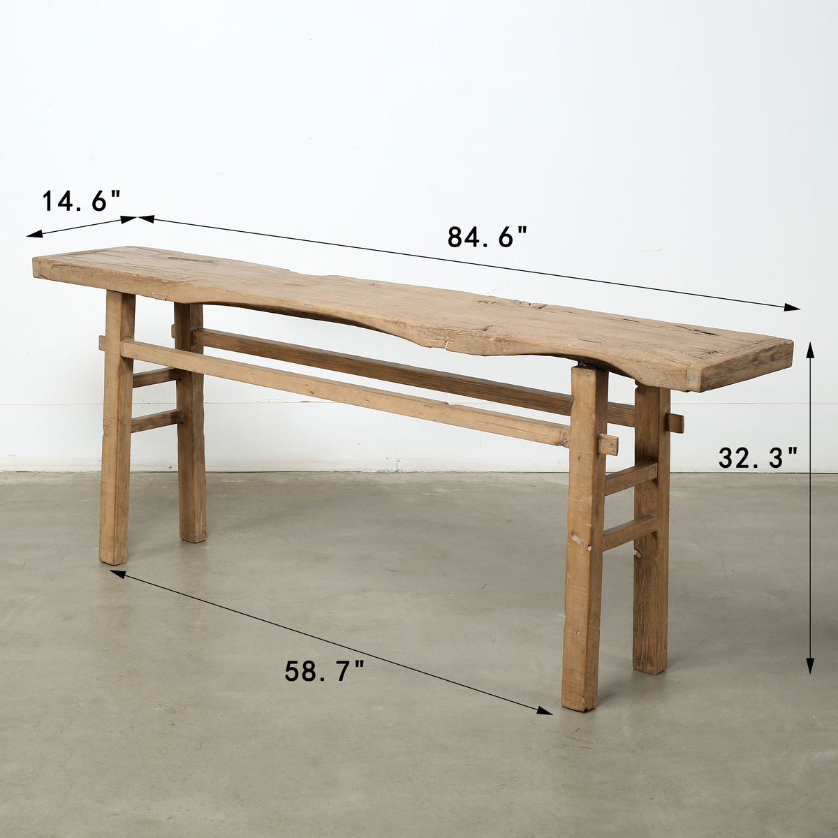 Approx. 85" Long Furit wood Vintage Console Table Weathered Natural