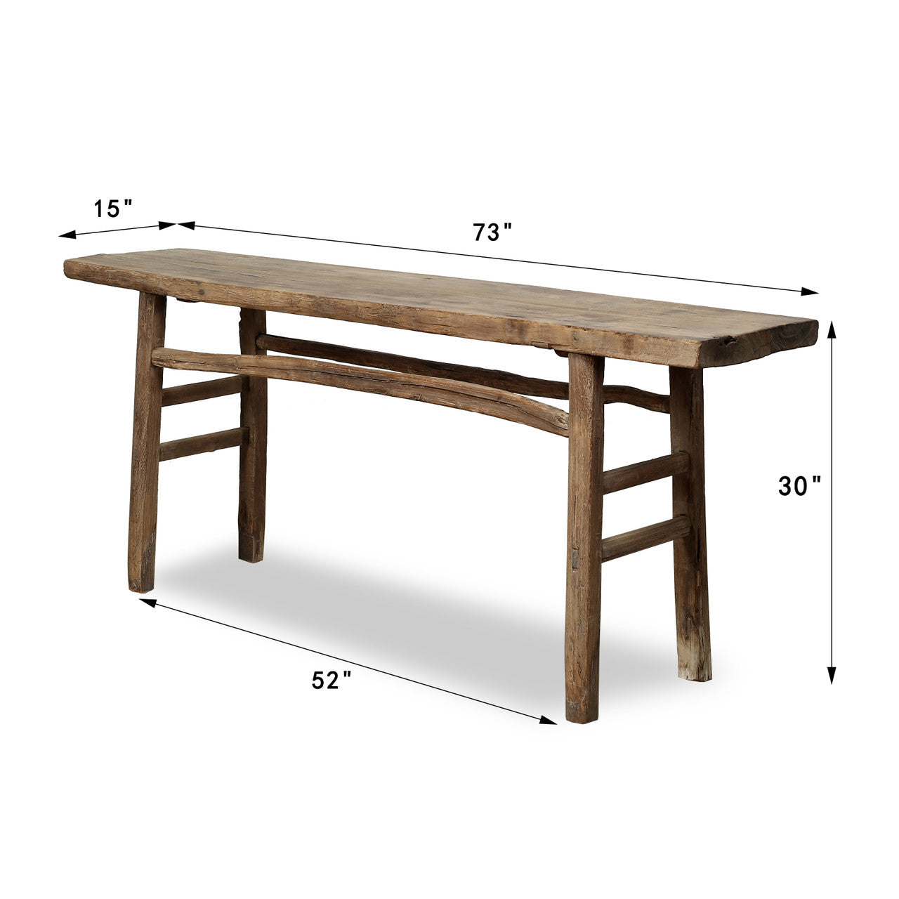 Approx. 73" Long 15" Deep Elmwood Vintage Console Table Weathered Natural